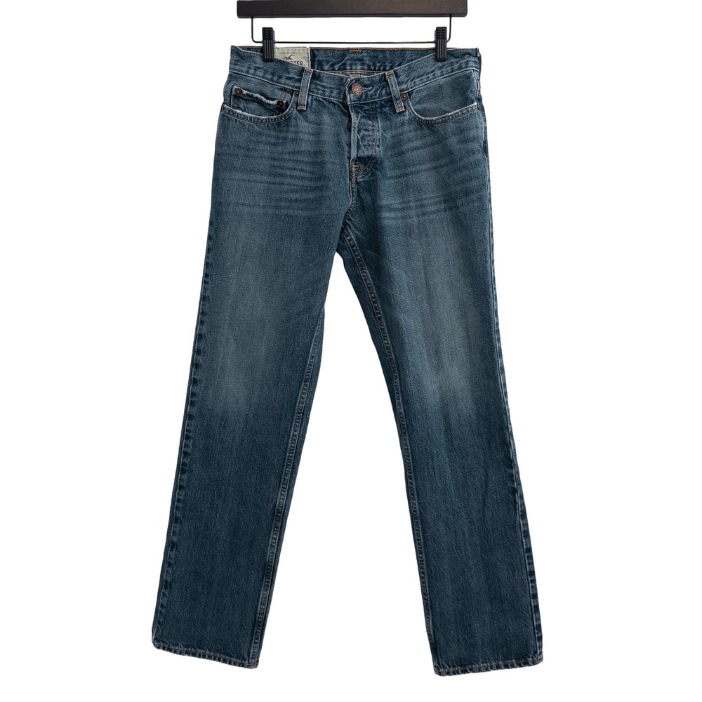 Hollister Classic Straight Jeans Mens 30x30 Blue Button Fly Denim Distressed
